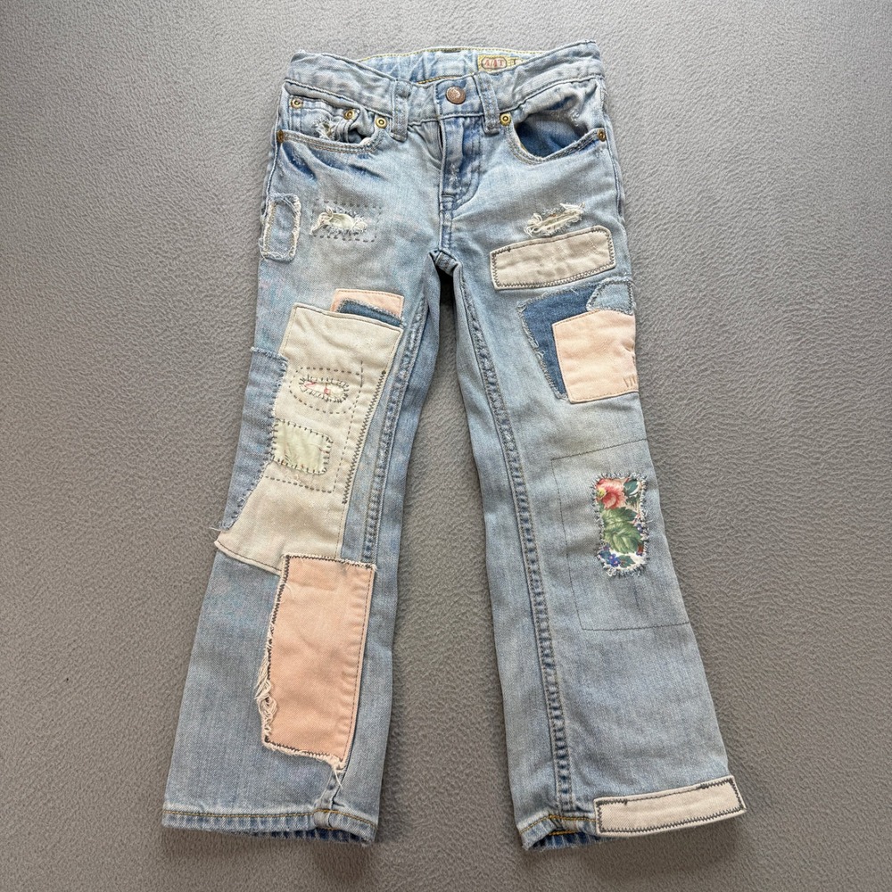 Ralph Lauren RL Bootcut Jeans Girls 4/4T Multicolor Cotton Patchwork Denim Boho